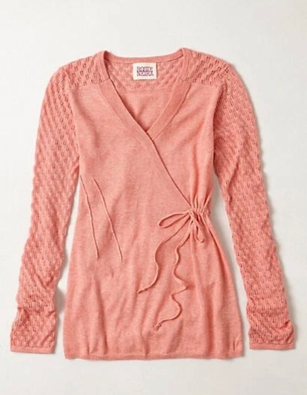 Rosie Neira Anthropologie Wool Blend Peach Longsleeve Ballet Core Wrap Top M